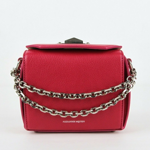 Box Chain Womens Hot Pink Leather Cross Body Bag - Picture 1 of 8